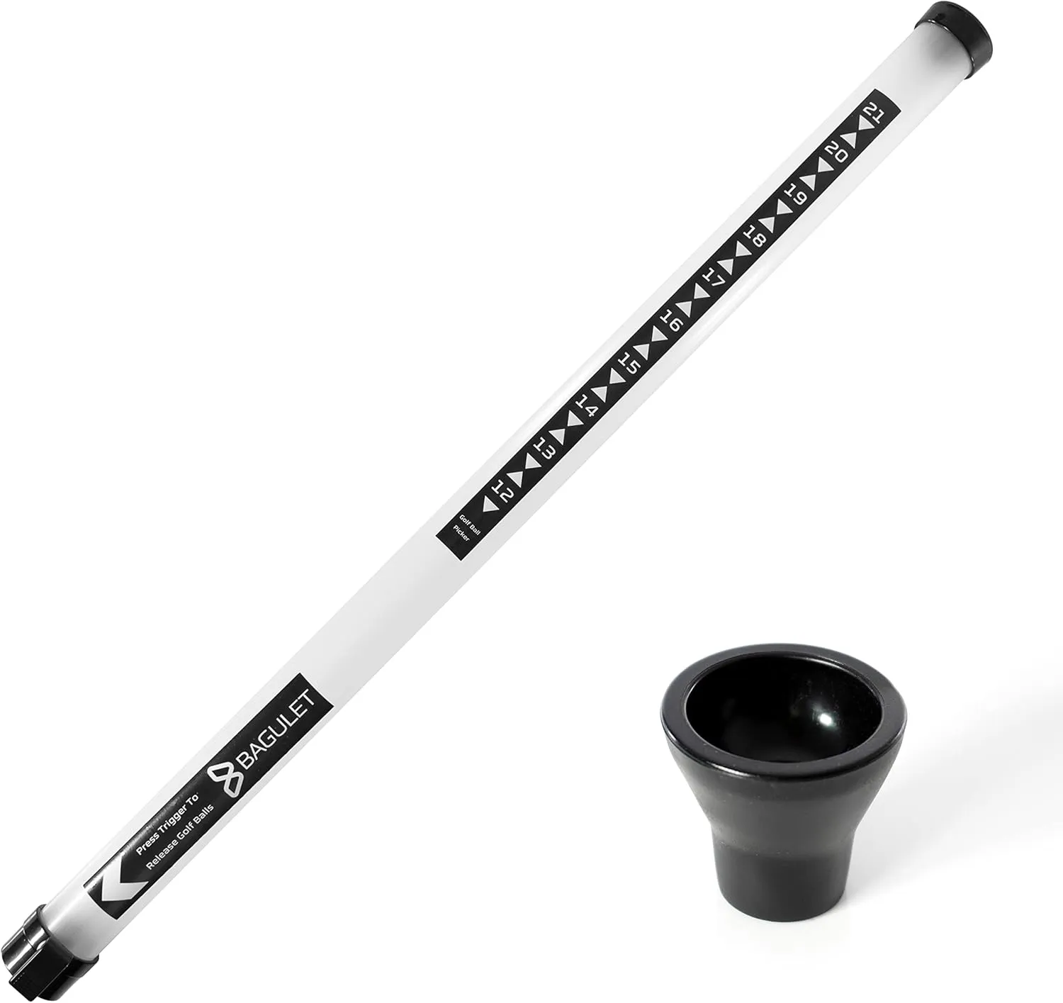 Golf Ball Tube Picker – 21-Ball Capacity Shagger with Suction Cup Grabber – Lightweight Plastic Retriever Stick – No-Bend Golf Ball Collector for Practice & Driving Range