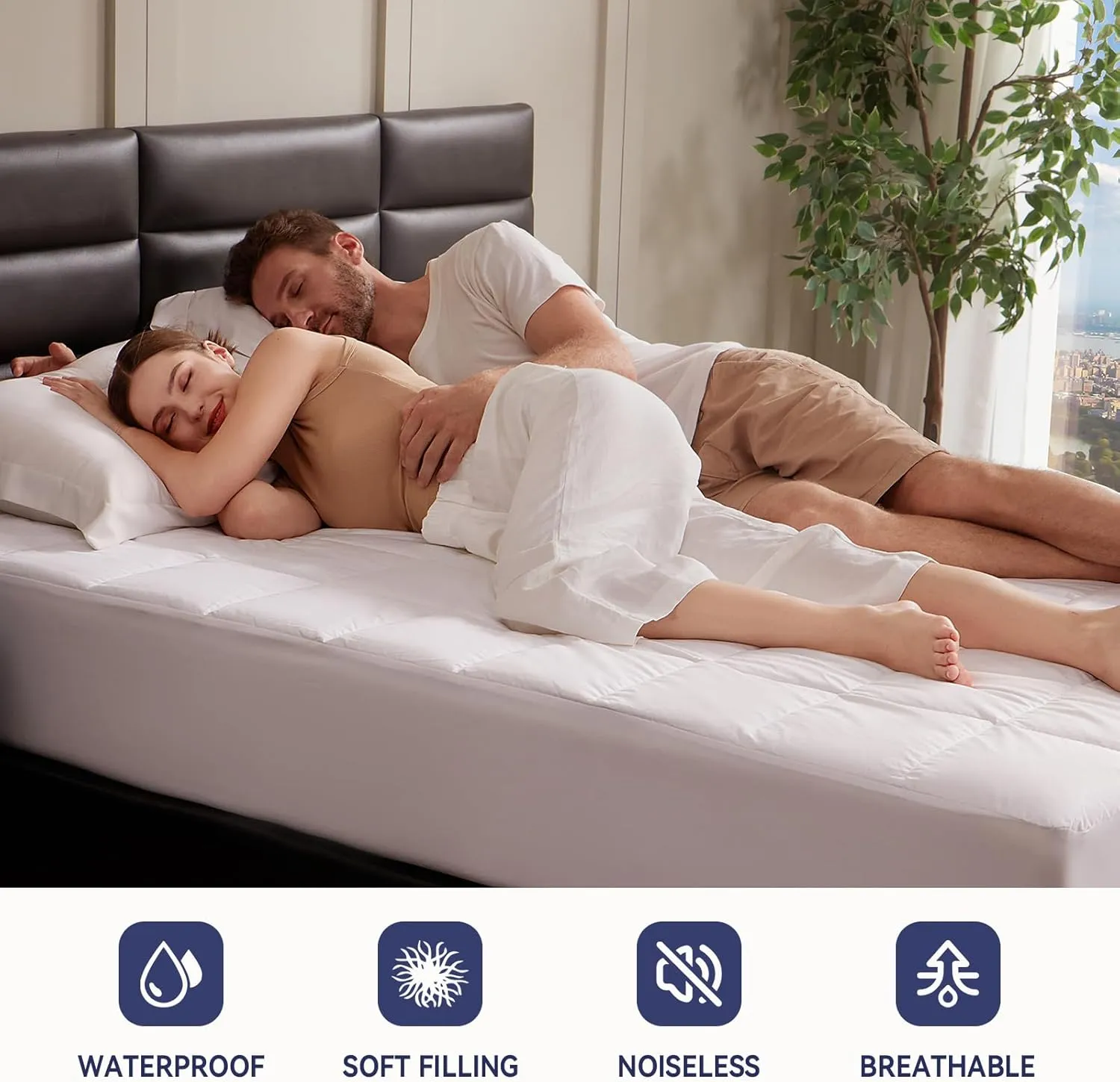 Goose Feathers Down Mattress Pad, Quilted Queen Size Mattress Protector Waterproof, Breathable Mattress Cover, 18” Deep Pocket, Machine Washable(White,60"x80")