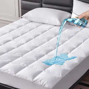 Goose Feathers Down Mattress Pad, Quilted Queen Size Mattress Protector Waterproof, Breathable Mattress Cover, 18” Deep Pocket, Machine Washable(White,60"x80")