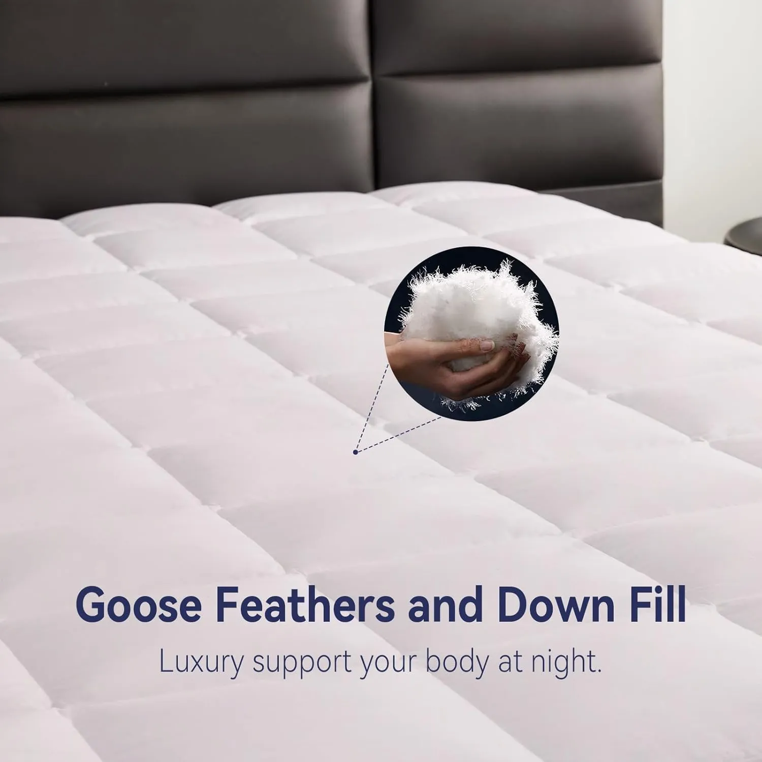 Goose Feathers Down Mattress Pad, Quilted Queen Size Mattress Protector Waterproof, Breathable Mattress Cover, 18” Deep Pocket, Machine Washable(White,60"x80")