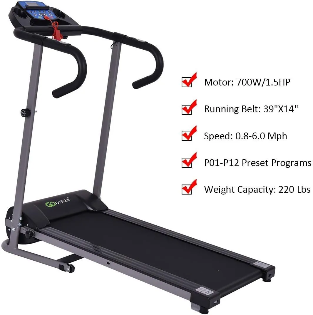 Goplus 1100W Folding Treadmill Electric Motorized Power Fitness Running Machine w/Support