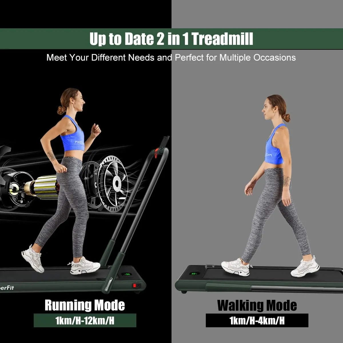 Goplus 2 in 1 Folding Treadmill, 2.25HP Under Desk Electric Superfit Treadmill, Installation-Free with APP Control, Remote Control, Bluetooth Speaker, LED Display, Walking for Home