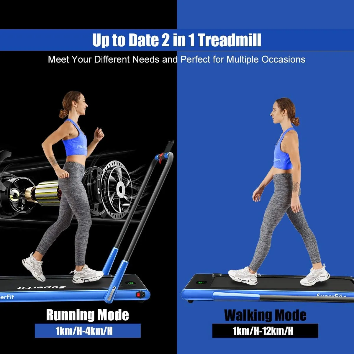 Goplus 2 in 1 Folding Treadmill, 2.25HP Under Desk Electric Superfit Treadmill, Installation-Free with APP Control, Remote Control, Bluetooth Speaker, LED Display, Walking for Home