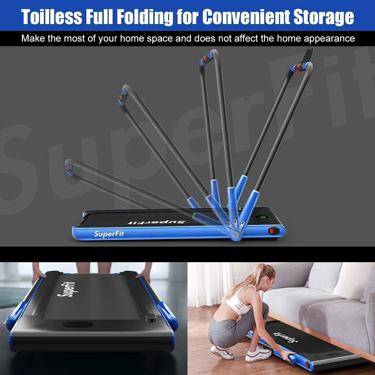 Goplus 2 in 1 Folding Treadmill, 2.25HP Under Desk Electric Superfit Treadmill, Installation-Free with APP Control, Remote Control, Bluetooth Speaker, LED Display, Walking for Home