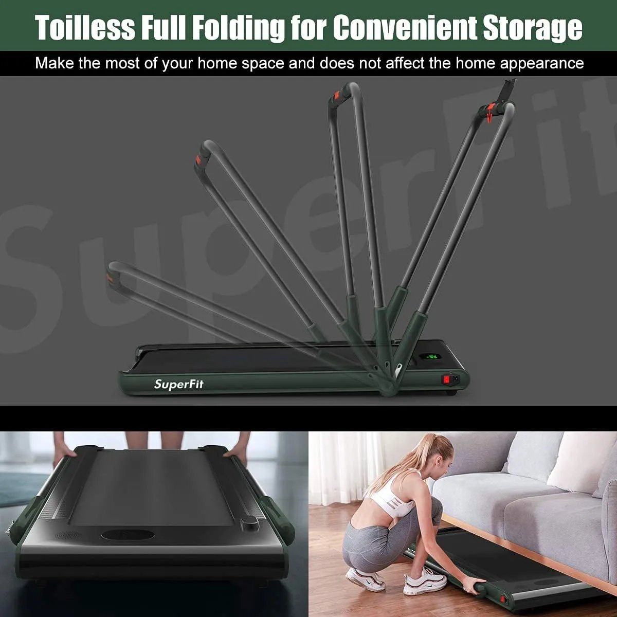 Goplus 2 in 1 Folding Treadmill, 2.25HP Under Desk Electric Superfit Treadmill, Installation-Free with APP Control, Remote Control, Bluetooth Speaker, LED Display, Walking for Home