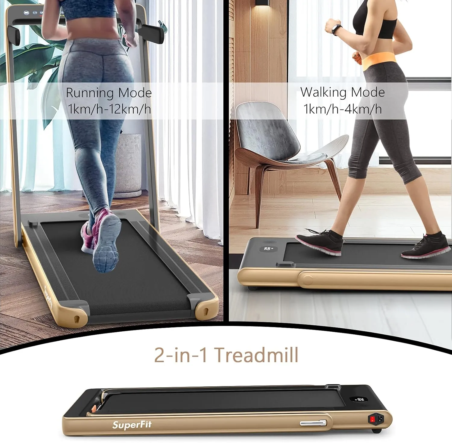 Goplus 2 in 1 Folding Treadmill with Dual Display, 2.25HP Superfit Under Desk Electric Pad Treadmill, Installation-Free, Blue Tooth Speaker, APP Control, Remote Control, Walking Jogging for Home