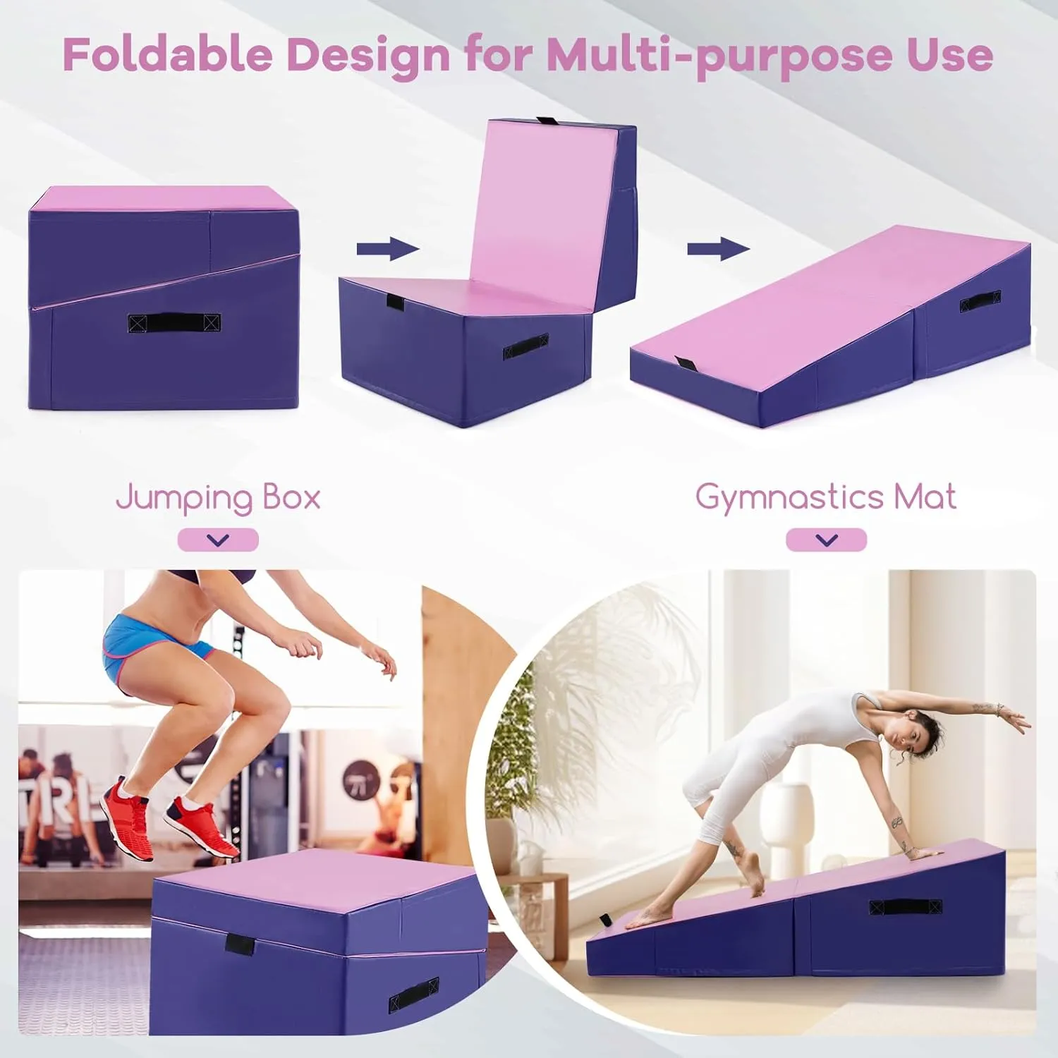 Goplus Gymnastics Mat, Folding Incline Yoga Mat with EPE Foam, Non-slip PVC Leather, Carrying Handle, Indoor Foldable Cheese Wedge Exercise Mat for Home, Gym, Fitness Studio