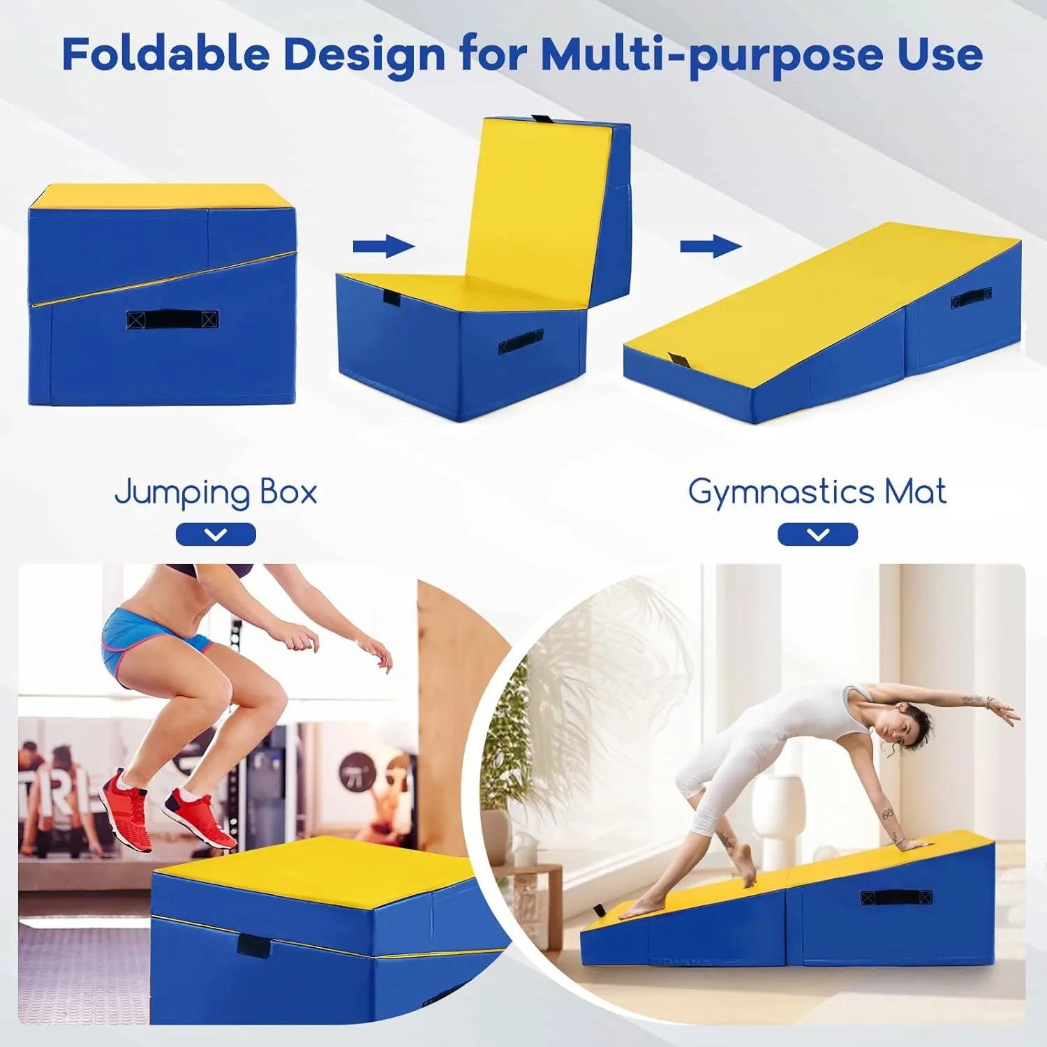 Goplus Gymnastics Mat, Folding Incline Yoga Mat with EPE Foam, Non-slip PVC Leather, Carrying Handle, Indoor Foldable Cheese Wedge Exercise Mat for Home, Gym, Fitness Studio