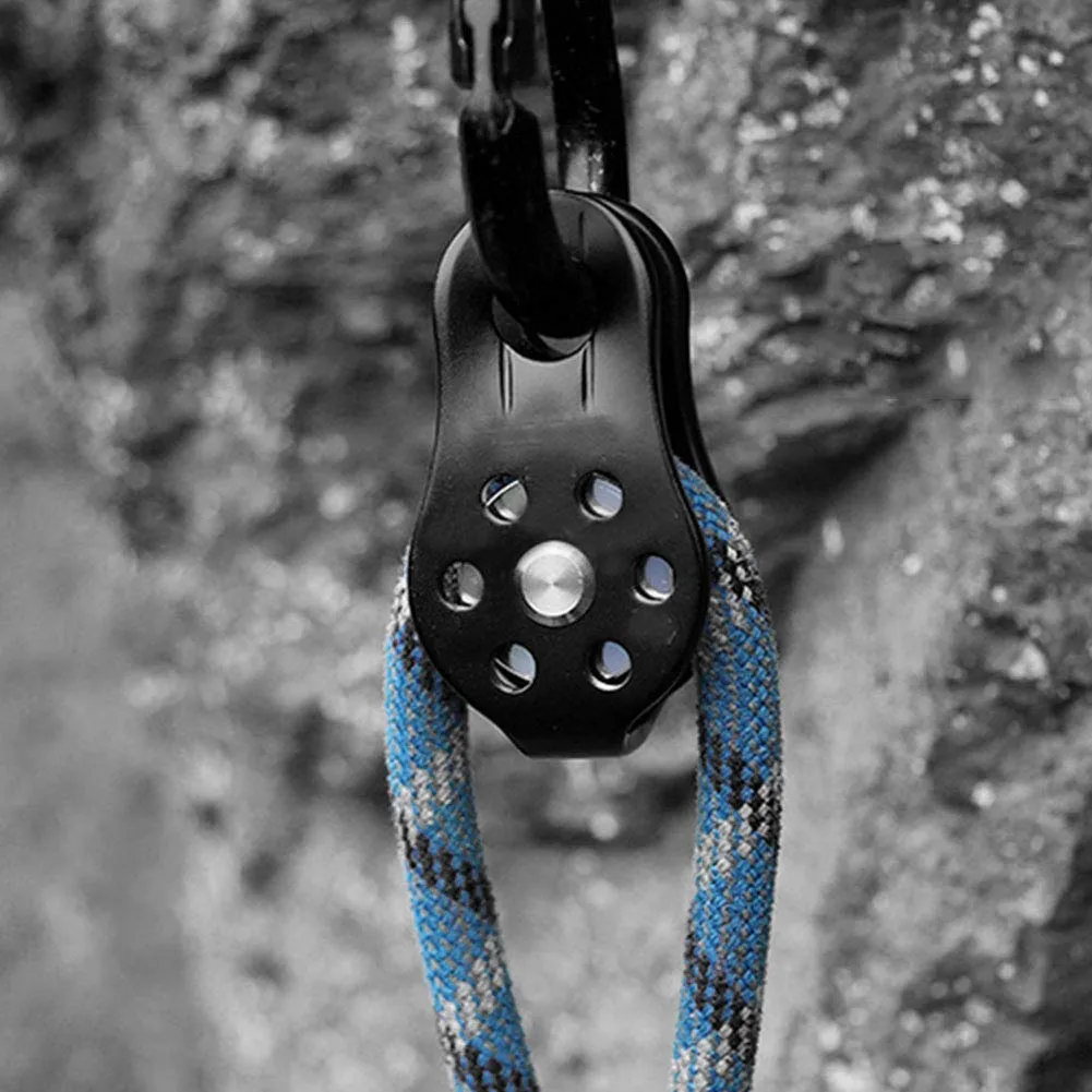 GOTOTOP Single Rope Pulley, 26KN Aluminium Alloy Fixed Plate Micro Pulley Rope Rescue Tool for Climbing, Hauling, Towing (Black)