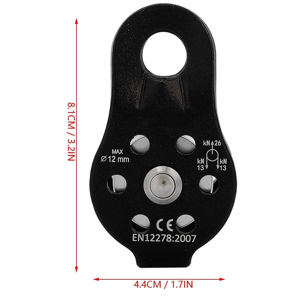 GOTOTOP Single Rope Pulley, 26KN Aluminium Alloy Fixed Plate Micro Pulley Rope Rescue Tool for Climbing, Hauling, Towing (Black)