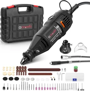 GOXAWEE Rotary Tool Kit with MultiPro Keyless Chuck and Flex Shaft -140pcs Accessories Variable Speed Electric Drill Set for Handmade Crafting Projects and DIY Creations
