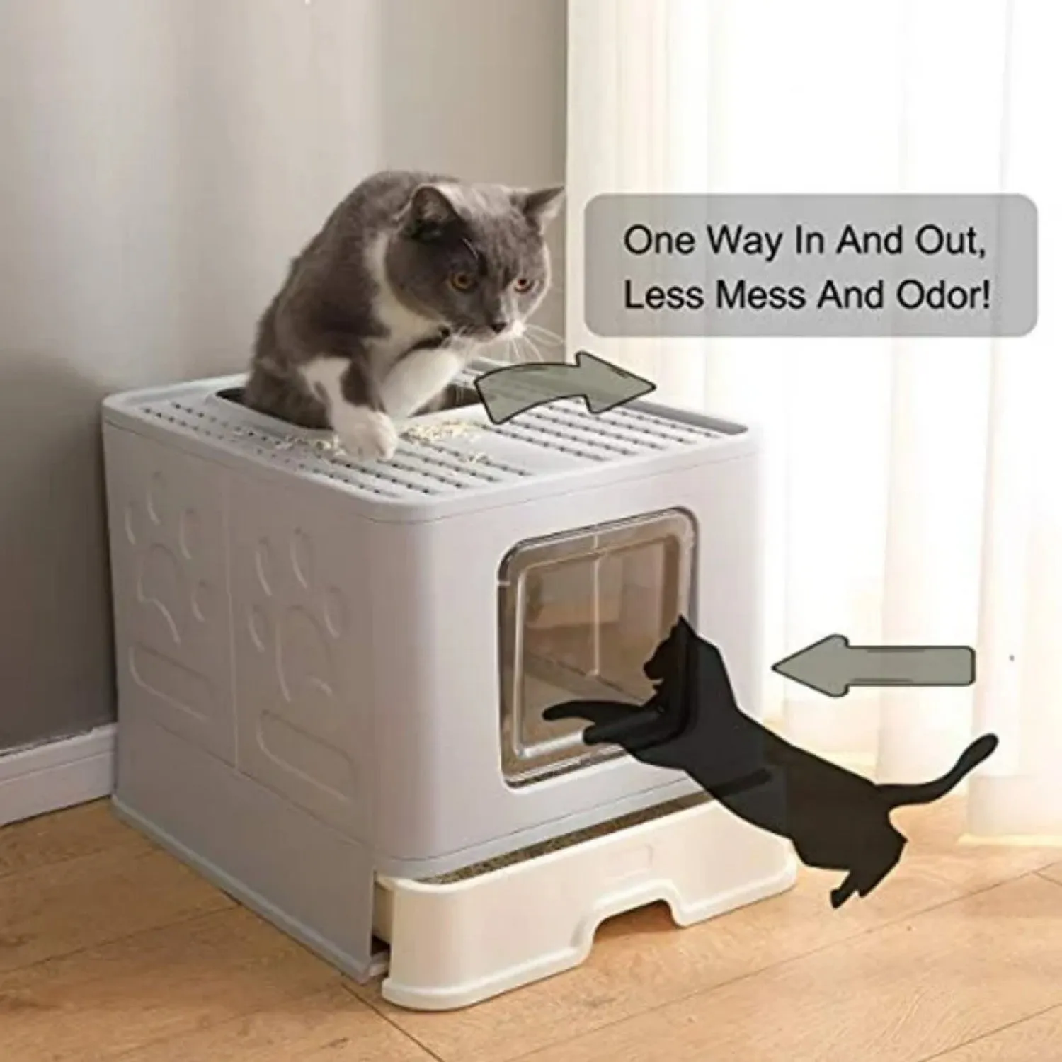 gray Large enclosed with lid, Reliable customer care litter scoop foldable, with litter cat cat Group discount box LunaLulinlk splash-proof,
