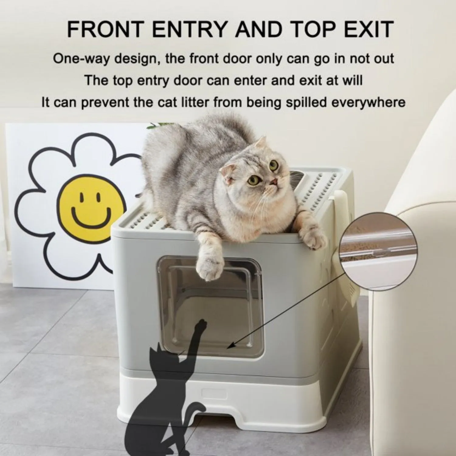 gray Large enclosed with lid, Reliable customer care litter scoop foldable, with litter cat cat Group discount box LunaLulinlk splash-proof,