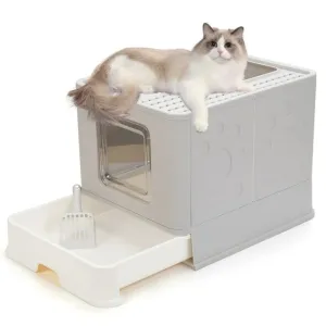gray Large enclosed with lid, Reliable customer care litter scoop foldable, with litter cat cat Group discount box LunaLulinlk splash-proof,