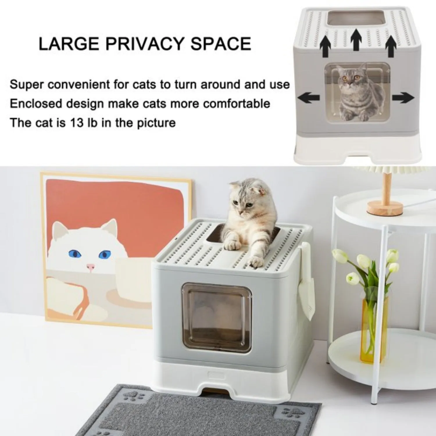 gray Large enclosed with lid, Reliable customer care litter scoop foldable, with litter cat cat Group discount box LunaLulinlk splash-proof,