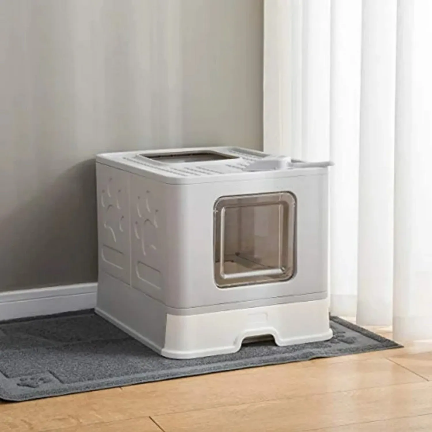 gray Large enclosed with lid, Reliable customer care litter scoop foldable, with litter cat cat Group discount box LunaLulinlk splash-proof,