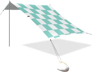 Green and White American Plaid Designed UPF50 Foldable Beach Cabana Waterproof Sun Shade with Sandbags and Shovel for Camping, Picnics, Backyard carpas para la Playa