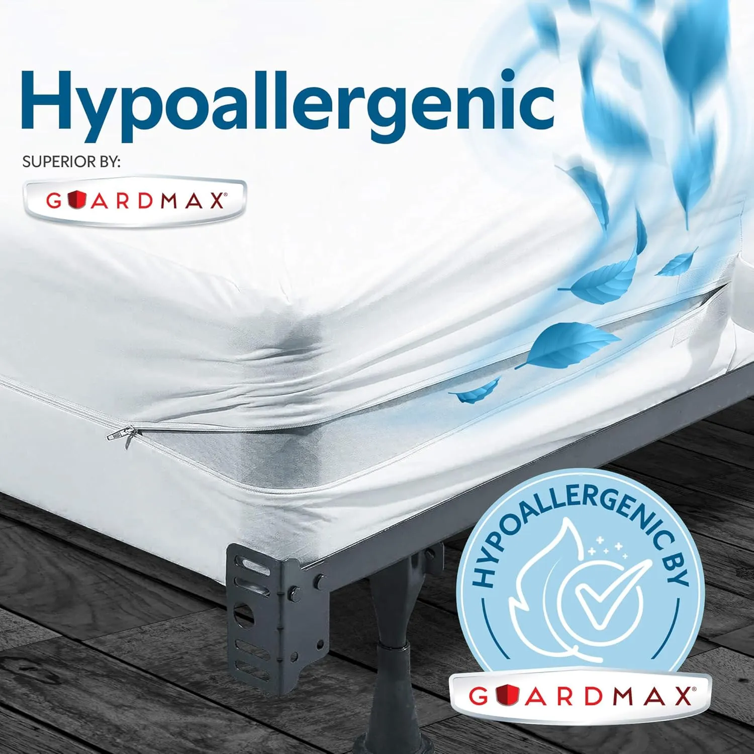 Guardmax Premium Box Spring Cover - Full Size Waterproof and Bed Bug Proof Zippered Box Spring Encasement - 6 Side Absorbent Boxspring Protects Against Bed Bugs, Dust Mites, Dirt, Spills, and Stains.