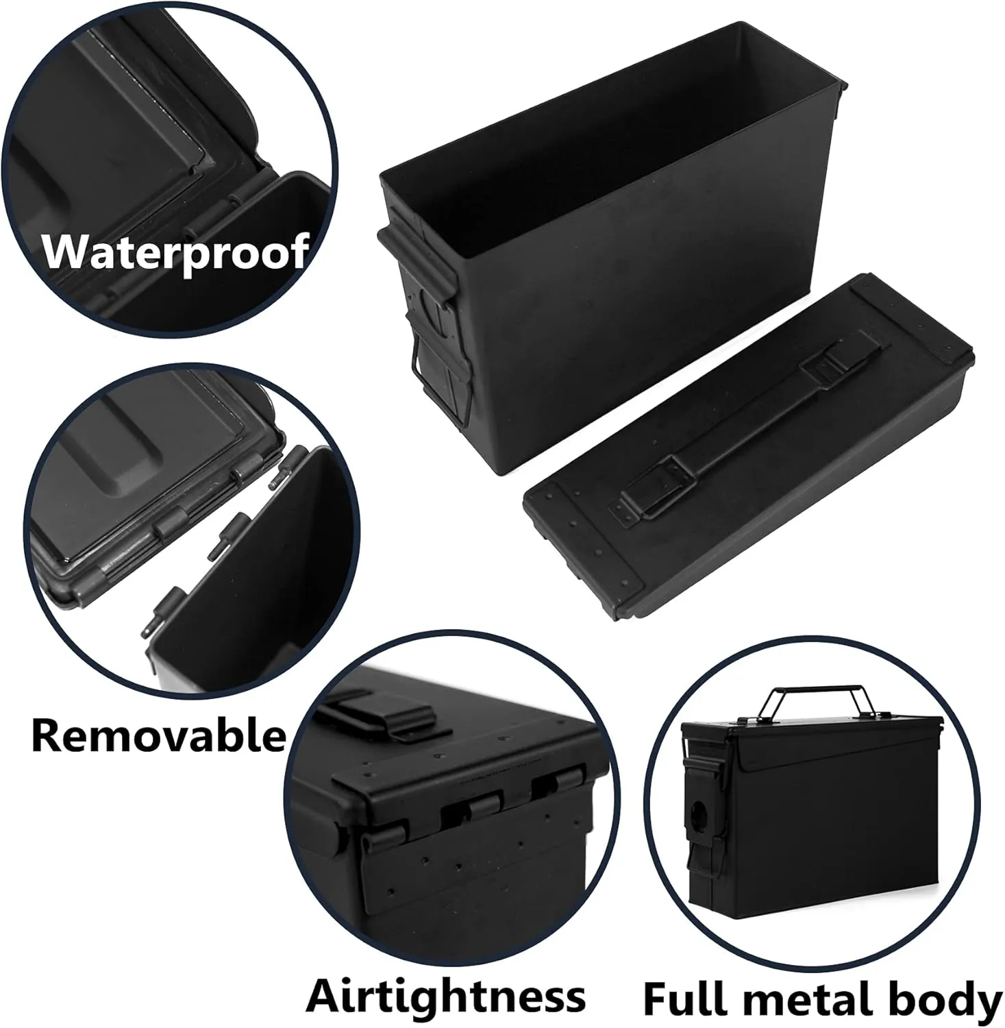 GUGULUZA Metal Ammo Can 30/50 Cal, Lockable Bullet Storage Case, Waterproof & Airtight Containers Box with Flip Top for Long-Term Storage Shotgun, Rifles, Pistols Ammunition