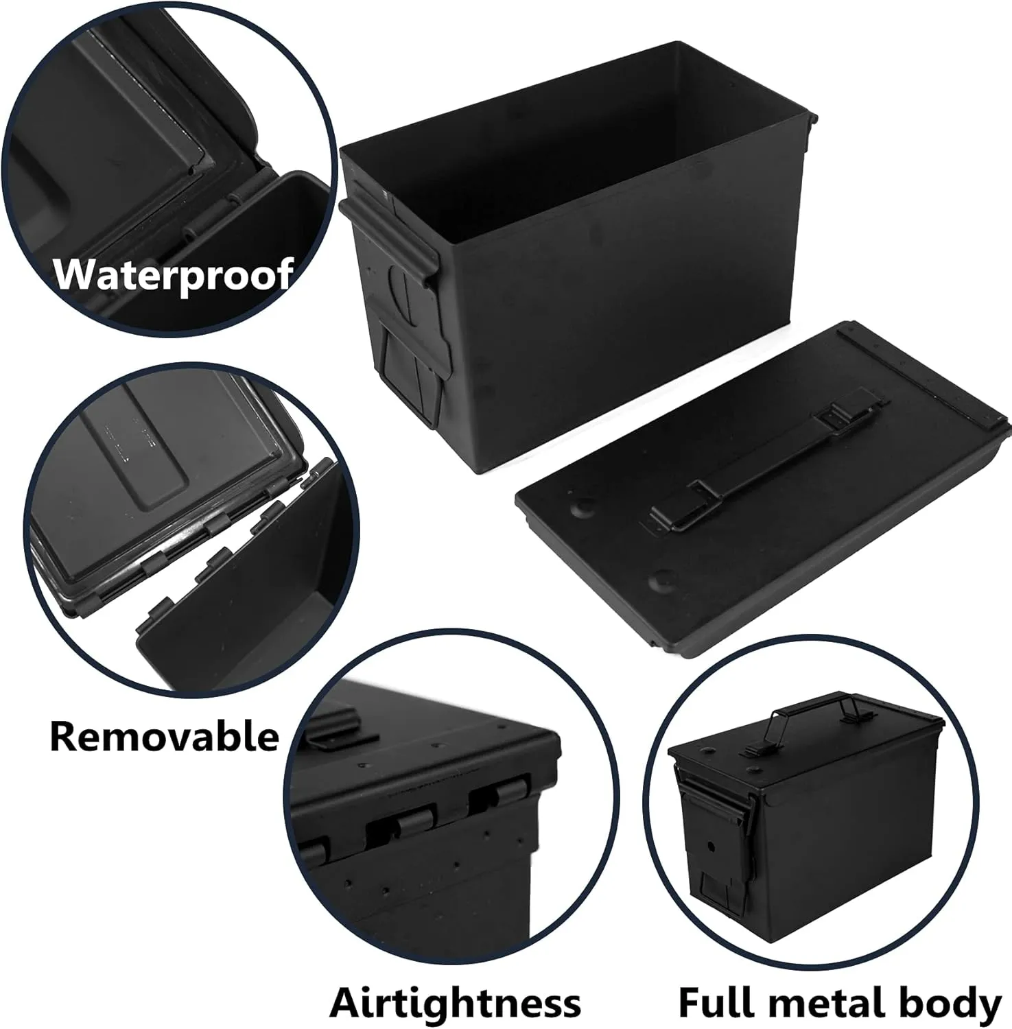 GUGULUZA Metal Ammo Can 30/50 Cal, Lockable Bullet Storage Case, Waterproof & Airtight Containers Box with Flip Top for Long-Term Storage Shotgun, Rifles, Pistols Ammunition