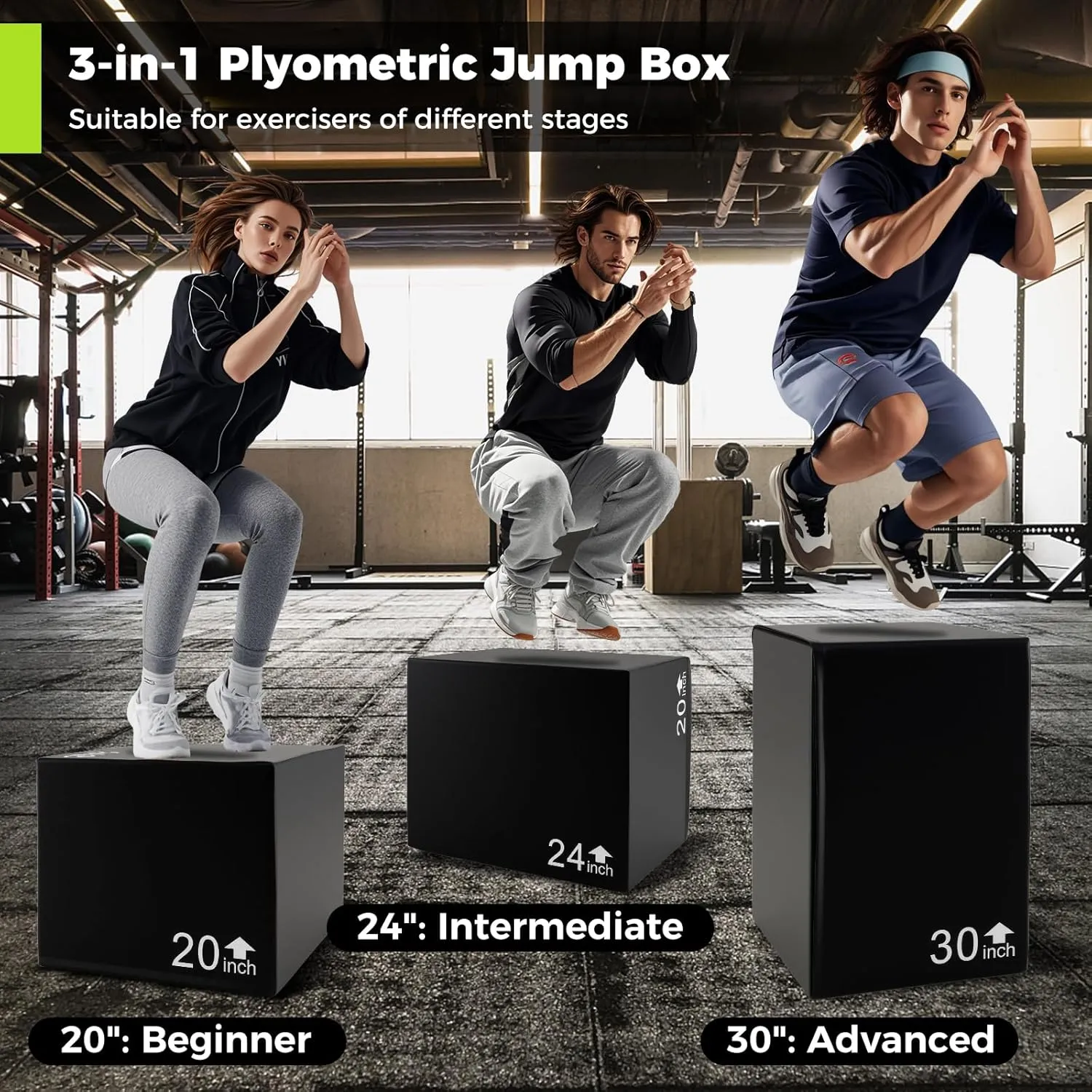 GYMAX Plyometric Jump Box, 3 in 1 Plyo Jumping Training Box with Non-Slip & Easy-to-Clean PU Cover, Heavy Foam Exercise Trainer for Home Gym, Multiple Options