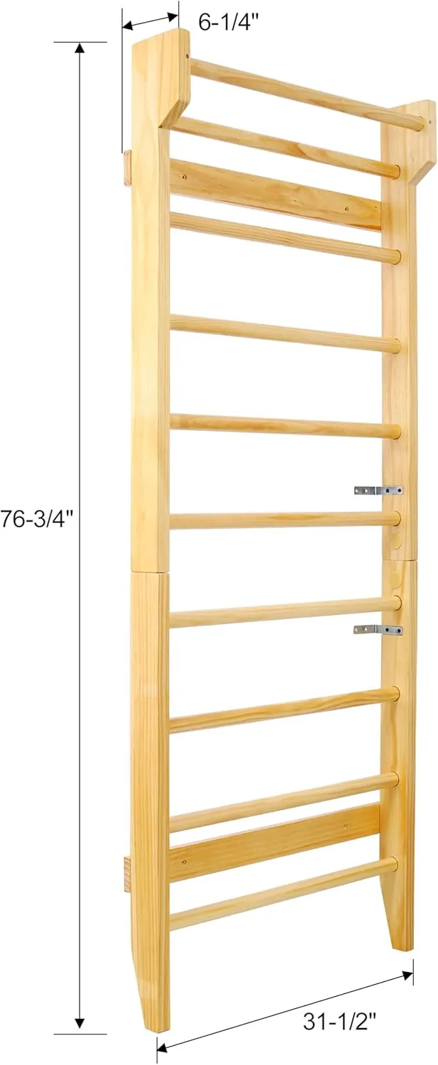 Gymnastics Wood Stall Bar, Multi-use Swedish Ladder Wall Mounted Pull Up Bar-Physical Therapy for Stretching and Various Exercises,Indoor Home Gym Workout Yoga