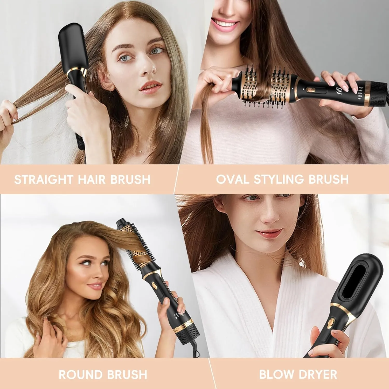 Hair Dryer Brush, Multifunctional Hot Air Brush with Adjustable Heat Settings for Different Hair Types, Negative Ion Technology & Quick Drying