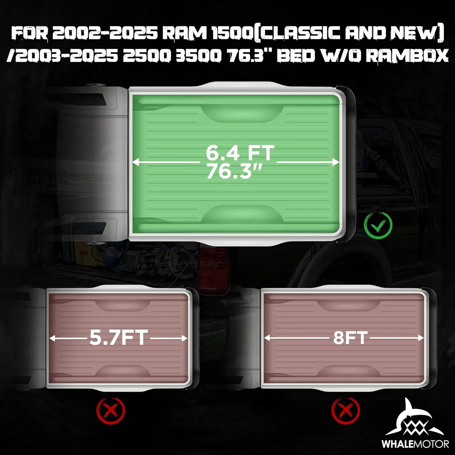 Hard Folding Truck Bed Tonneau Cover Compatiable with Dodge Ram 1500 Classic&New(2002-2025) 2500&3500(2003-2025) 6.4 ft Standard Box w/o Rambox, Tri Fold Style