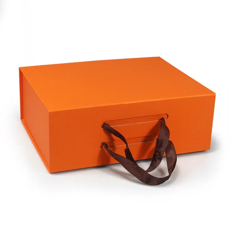 Hard Material Gray Board Folding Type Gift Box With Ribbon Handle