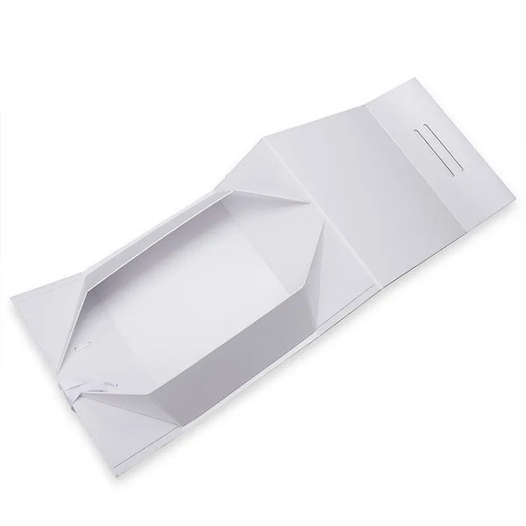 Hard Material Gray Board Folding Type Gift Box With Ribbon Handle