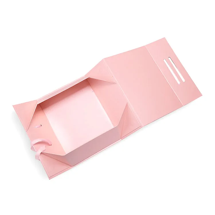 Hard Material Gray Board Folding Type Gift Box With Ribbon Handle