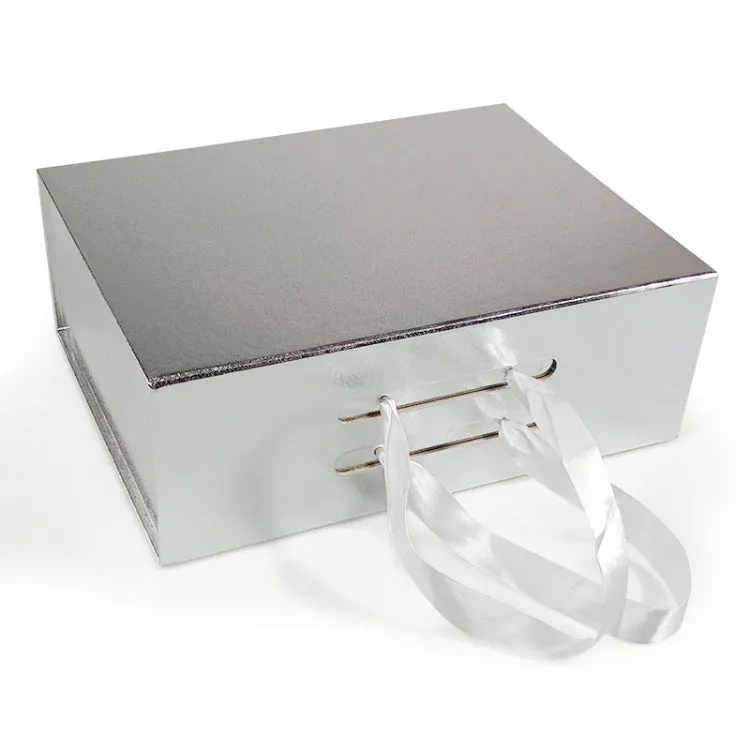 Hard Material Gray Board Folding Type Gift Box With Ribbon Handle
