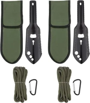 HARFINGTON 2pcs Multifunctional Camping Shovel 7 in 1 Multi-Purpose Backpacking Shovels with Carrying Bag and Paracord for Outdoor Camping Hiking, Black Green