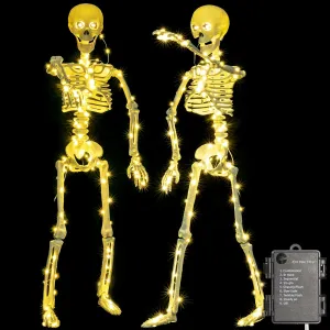 HBSTK 2 Pack 40 Inches 300 LED Light Up Halloween Skeleton Full Body Posable Movable Jonints for Halloween Decoration Décor