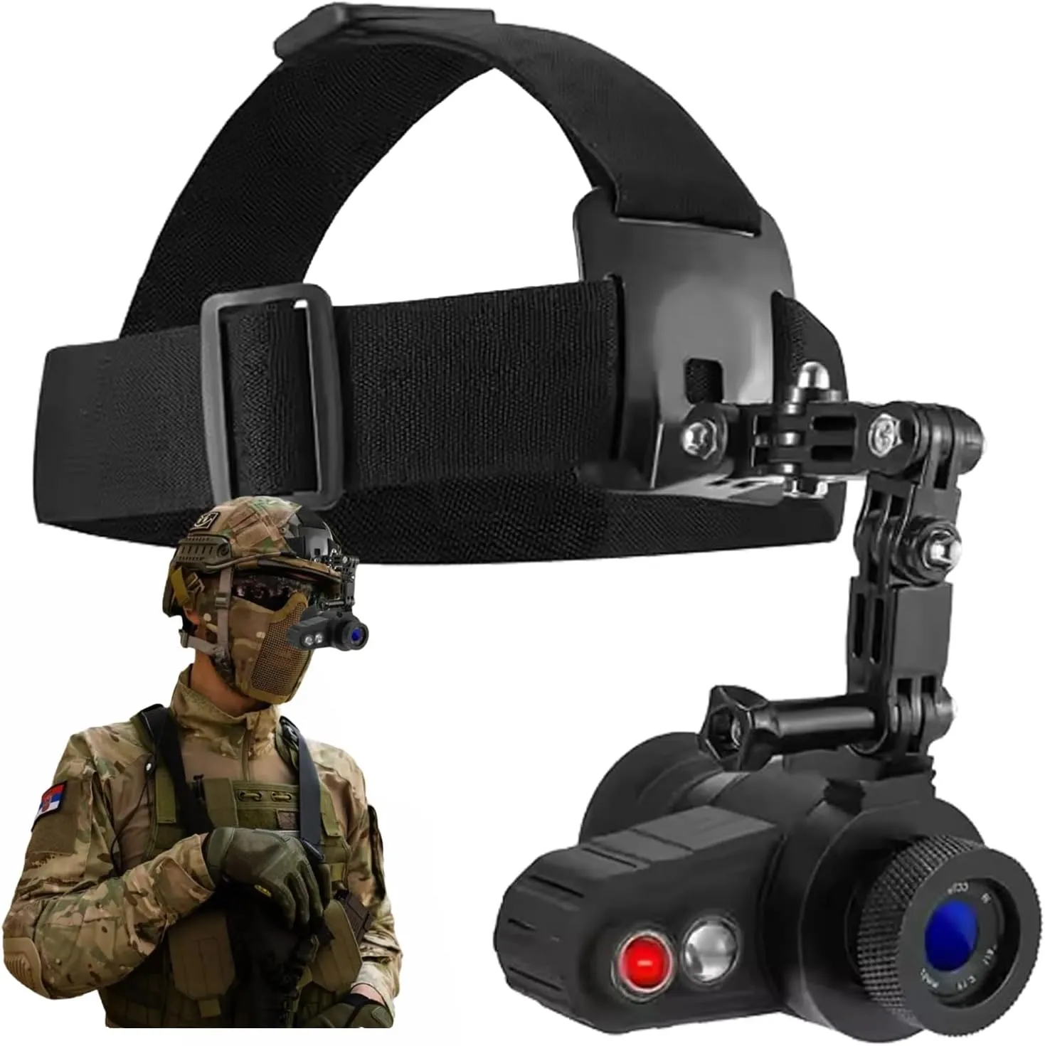 Head-Mounted Night Vision Scope Night Vision Monocular Goggles with Elastic Head Strap, Default 7X Magnification, NVG Visual Distance 350M with Riflescope