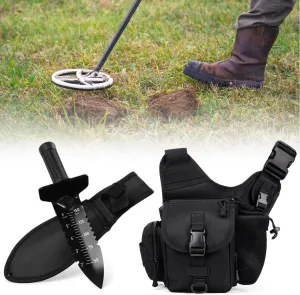 Heavy-Duty Metal Detector Shovel Set with Sheath and Detecting Find Bag, Double Serrated Garden Trowel for Treasure Hunting, Camping, and Landscaping