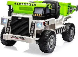 Hetoy Ride On Dump Truck, Ride On Car with Remote Control, 12V 4WD Kids Electric Car, Ride On Toys with Electric Dump Bed and Shovel, Two Speeds, Bluetooth, Music for Kids 4-8 Years Old