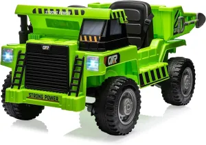 Hetoy Ride On Dump Truck, Ride On Car with Remote Control, 12V 4WD Kids Electric Car, Ride On Toys with Electric Dump Bed and Shovel, Two Speeds, Bluetooth, Music for Kids 4-8 Years Old