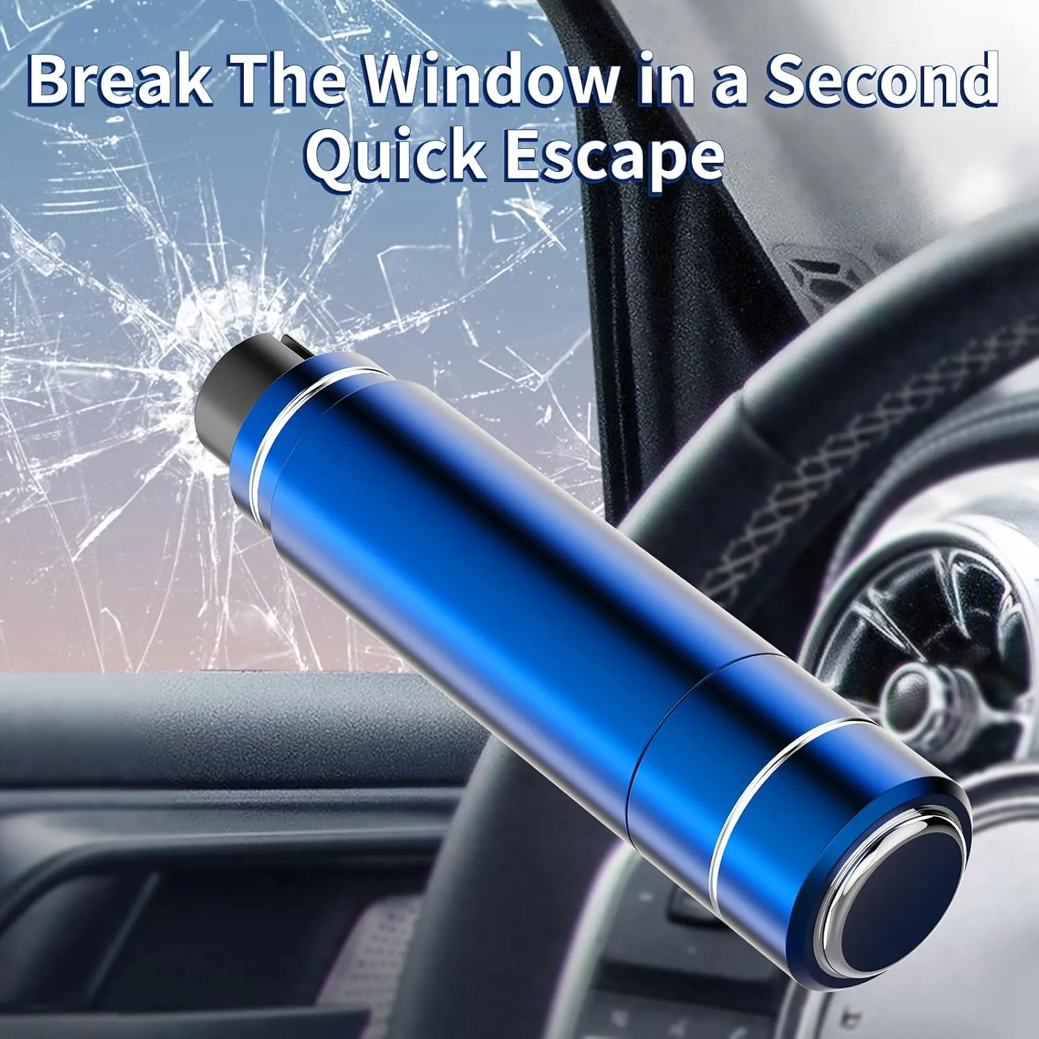 HHXS 2025 Upgraded Car Window Breaker Seatbelt Cutter, Safehammer Glass Breaker Under Water Life Hammer Safety Hammer Emergency Escape Tool, Safe Hammer for Car Home Auto Rescue Tool (4 Pcs, Blue)