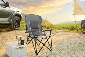 High Back Heavy Duty Lawn Chair – Supports 250lbs, Portable & Collapsible with Cup Holder, Gray – Ideal for Outdoor, Camping, Dining Room (1 Doors)