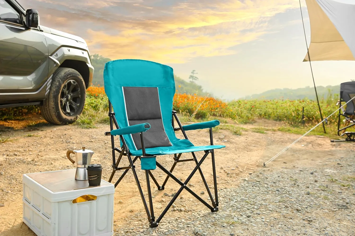 High Back Heavy Duty Lawn Chair, Supports 250lbs – Portable, Collapsible Outdoor/Indoor Chair with Cup Holder, Blue – Dining, Camping, Patio (1 Doors)