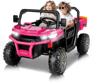 Hikole 2 Seater Ride On UTV Car for Kids, 24V Power Wheels Electric Dump Truck w/Remote Control, 2X200W Motors, Electric Dump Bed, Shovel, Bluetooth, 24 Volt Ride On Toys for Big Kids Girls, Pink