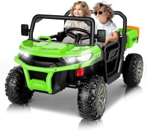 Hikole 24V Kids Ride on Dump Truck, 4X4 2 Seater Electric Ride On Toys with Remote Control, Shovel,3 Speeds, Powerful 2x200W Motor, Music, Bluetooth, 24 Volt Power Wheels UTV for Big Kids, Green