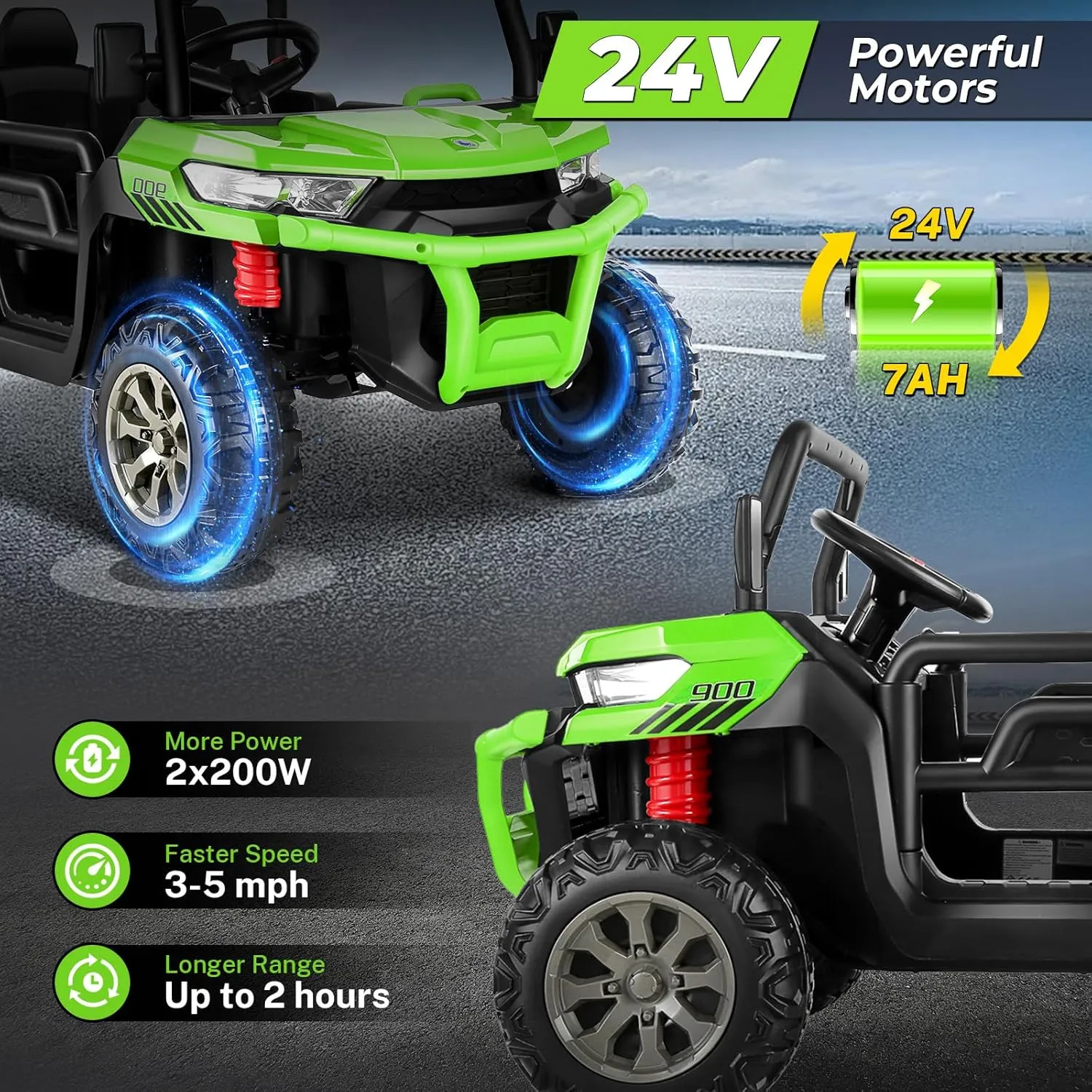 Hikole 24V Kids Ride on Dump Truck, 4X4 2 Seater Electric Ride On Toys with Remote Control, Shovel,3 Speeds, Powerful 2x200W Motor, Music, Bluetooth, 24 Volt Power Wheels UTV for Big Kids, Green