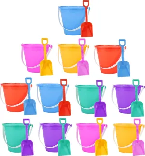 Holady 12 Pack 5'' Inch Sand Beach Buckets Pail with Beach Shovels,Sand Bucket Water Bucket for Beach Fun Great Summer Party Accessory