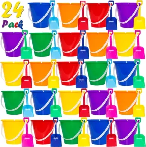 Holady 5.28'' Inch Sand Beach Buckets Pail with Shovels,Sand Bucket Water Pail for Beach Fun Great Summer Party Accessory(24 Bucket 24 Shovels)