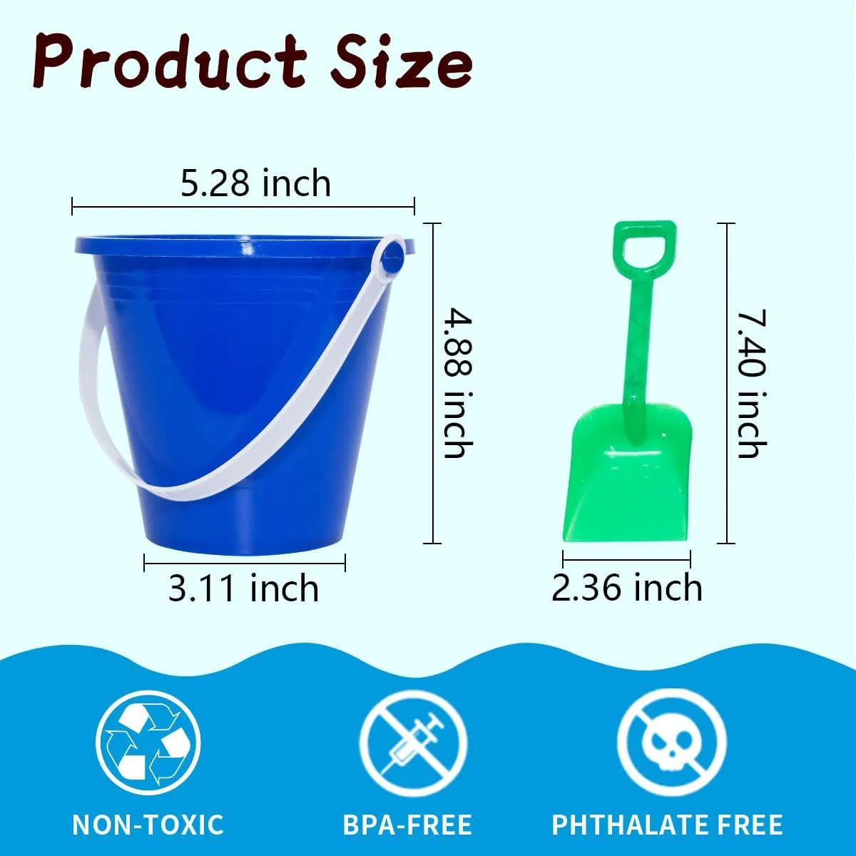 Holady 5.28'' Inch Sand Beach Buckets Pail with Shovels,Sand Bucket Water Pail for Beach Fun Great Summer Party Accessory(24 Bucket 24 Shovels)