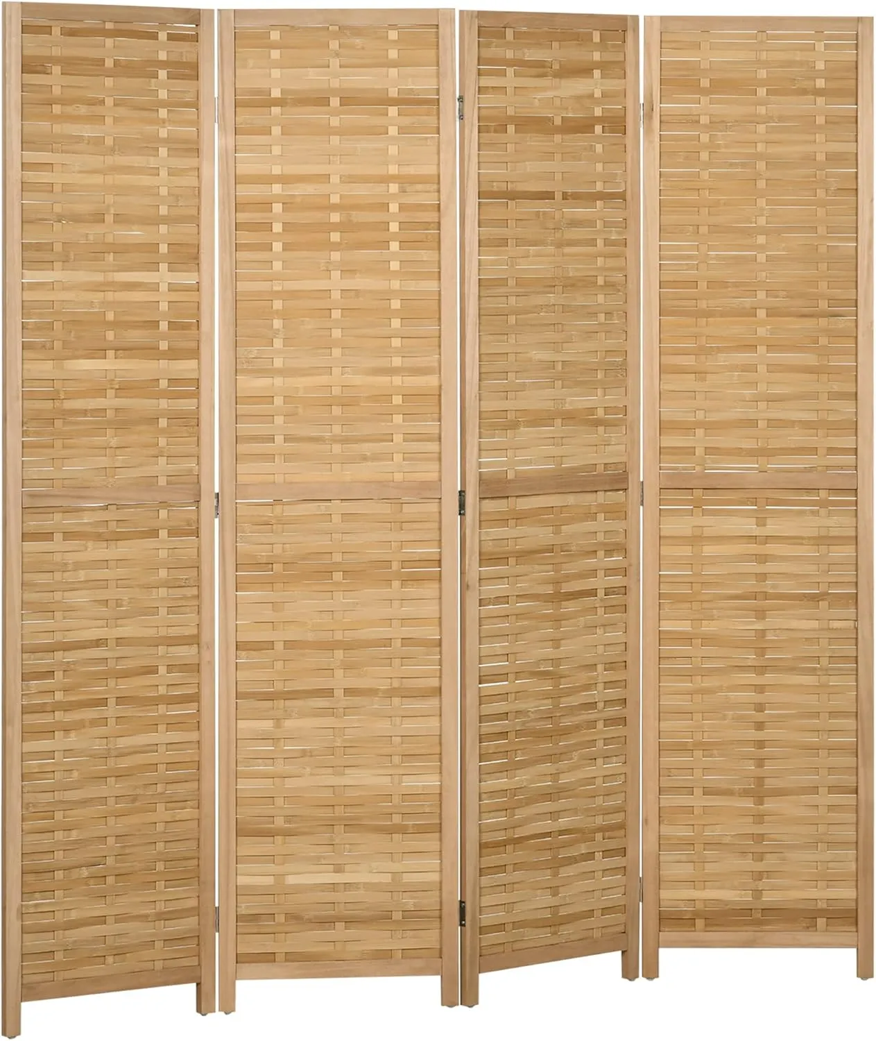 HOMCOM 4 Panel Room Divider, 5.5' Tall Bamboo Portable Folding Privacy Screens, Hand-Woven Double Side Partition Wall Dividers for Home Office, Natural