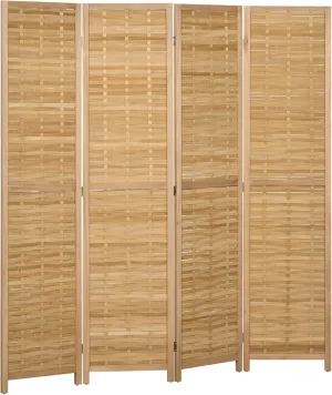 HOMCOM 4 Panel Room Divider, 5.5' Tall Bamboo Portable Folding Privacy Screens, Hand-Woven Double Side Partition Wall Dividers for Home Office, Natural