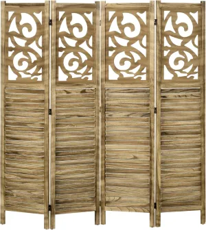 HOMCOM 4 Panel Room Divider, 5.5' Tall Wood Indoor Portable Folding Privacy Screens, Double Hinged Partition Wall Dividers for Home Office, Brown